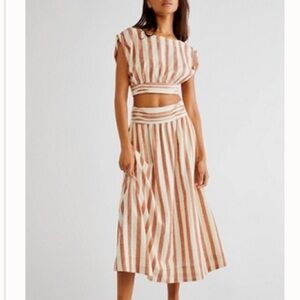 FP Movement by Free People Striped Tan and Cream Skirt Set